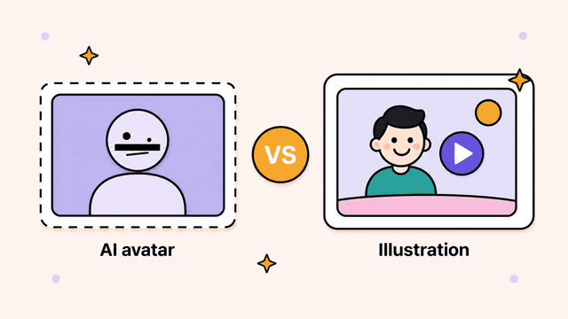 AI avatar uncanny valley compared with an illustrated explainer scene