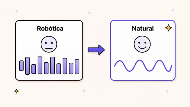 Comparación entre una voz robótica de texto a voz y una narración natural con IA, representadas mediante ondas de sonido