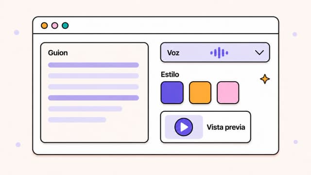Un guion pegado en un editor de video con opciones de voz y estilo de ilustración