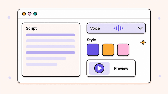 Pasting a script and choosing a voice and illustration style in an AI video editor