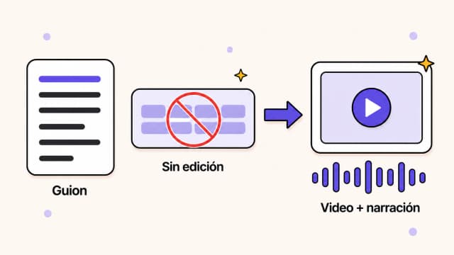 Proceso sin arrastrar elementos que convierte un guion escrito en ilustraciones animadas con narración