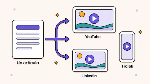 Un artículo se convierte en un video largo para YouTube y clips breves para TikTok y LinkedIn