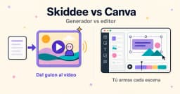 Skiddee frente a Canva: un guion que se convierte en video junto a un lienzo con capas y línea de tiempo