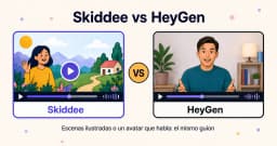 Skiddee frente a HeyGen: un video ilustrado junto a otro presentado por un avatar de IA