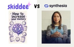 Skiddee versus Synthesia: an illustrated Skiddee video next to a Synthesia AI avatar presenter