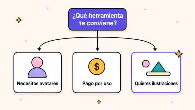 Señales de decisión entre avatares, pago por uso e ilustraciones originales