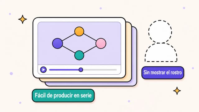 Escena de video animado que explica un concepto abstracto con nodos y cuadros de producción